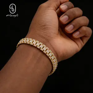 Abengli Micro Diamond Cuban Link Bracelet 18K Gold Plated 8mm Wide 7-7.87inches Long Cubic Zirconia Gift for Men Women