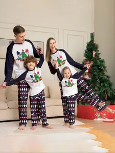 Family Christmas Pajama Set, Cartoon Shark Design, Fitted Style, Comfortable & Skin-Friendly, Perfect for Holiday Season