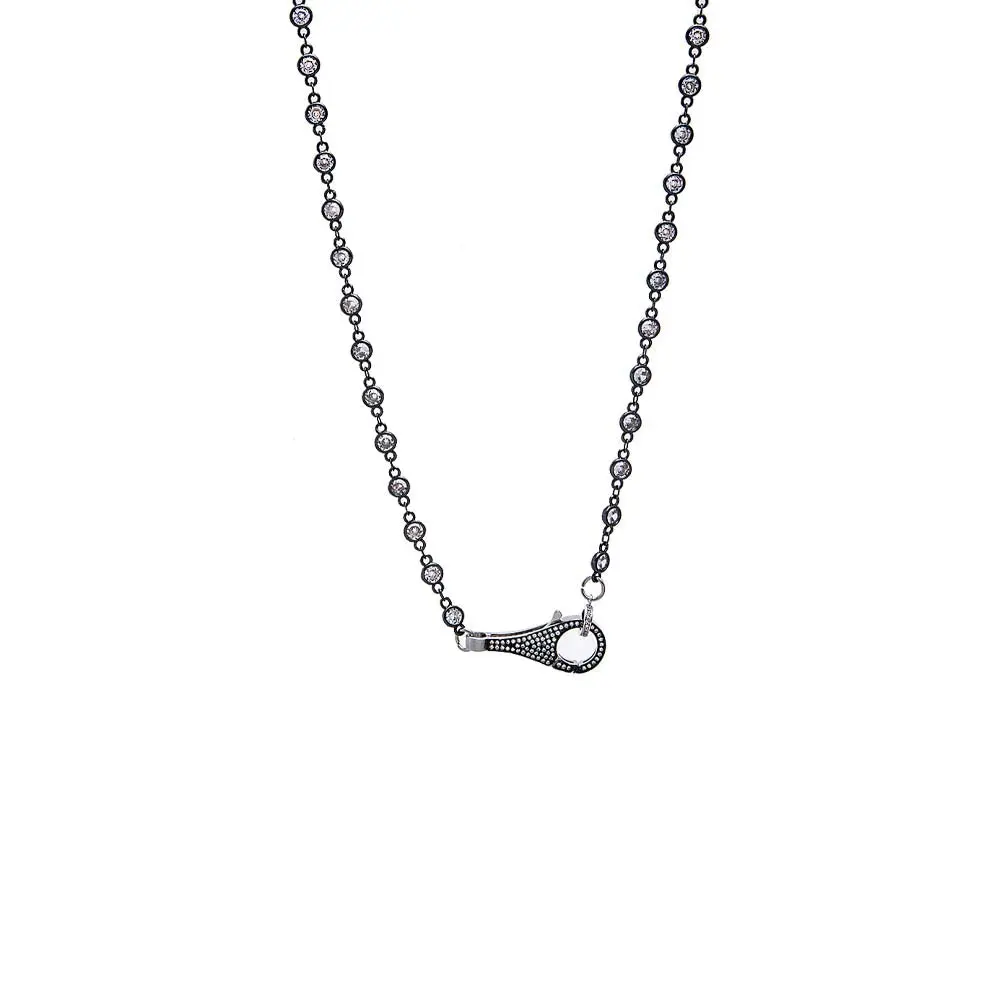 Black Rhodium CZ Bezel Lobster Clasp Chain Necklace