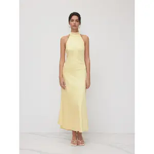 Cider Satin Halter Neckline Backless Maxi Dress