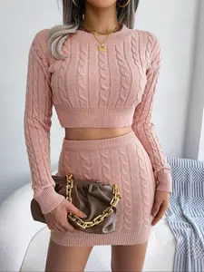 Autumn Winter Casual Sexy Knitted Set, Crop Top Sweater & Bodycon Skirt, Style, Women's Fashion