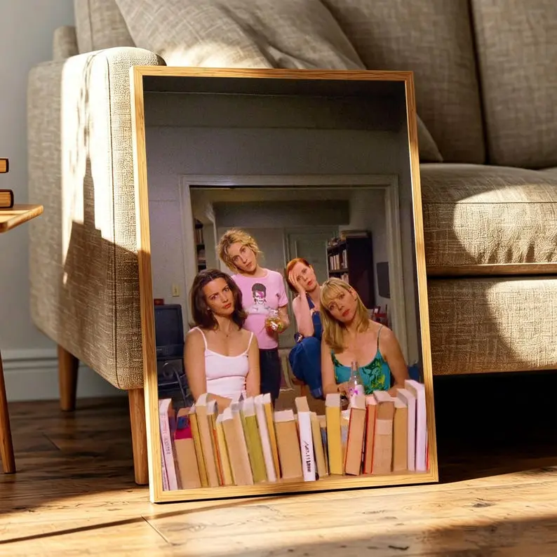 Funny SATC Bathroom Art Poster, Canvas Print, Iconic Girls' Night Scene, Fashion-Inspired Wall Art, Modern Home Decor