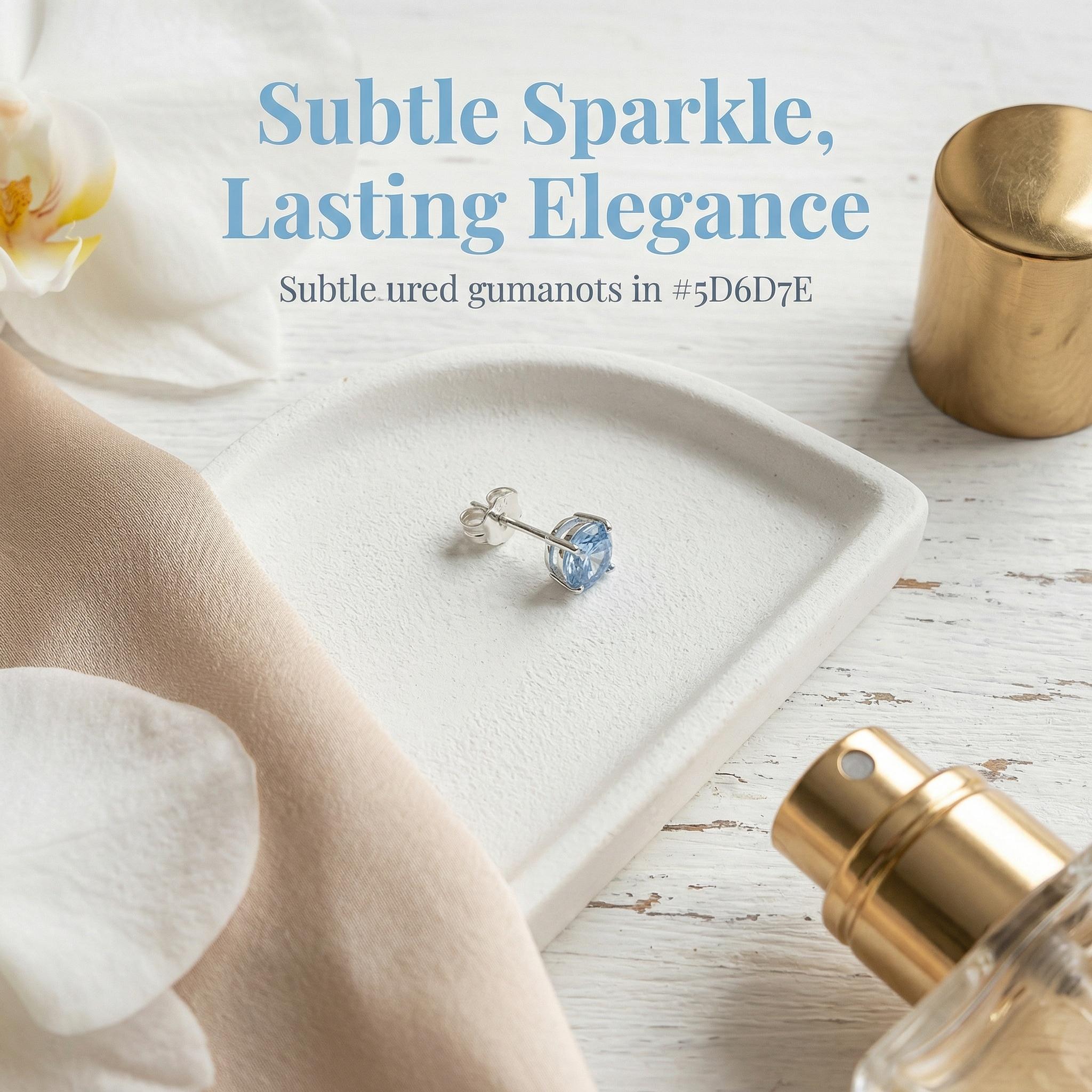S999 Pure Silver Stud Earrings — 6mm Round Aquamarine Zircon — Stylish & Premium — Simple Design, Suitable for Both Men and Women