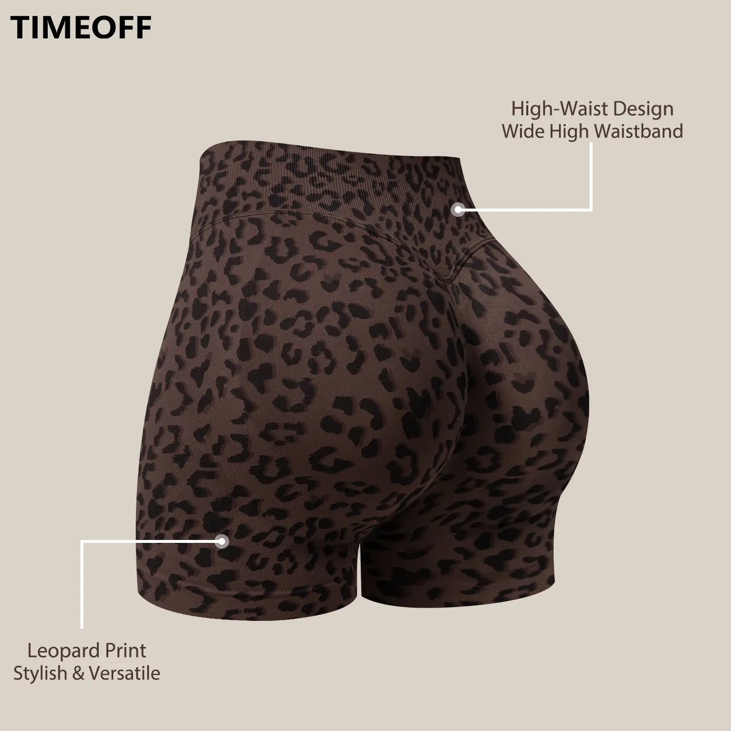 TIMEOFF Women's Wide High Waist Leopard Print Ribbed Biker Shorts, 4-Way Stretch Seamless Knit Fabric, Anti-Roll Waistband & Butt Lifting Curve Sculpt for Yoga, Running, Gym Training, Pilates & Daily Casual Streetwear,travel essentials,camping essentials