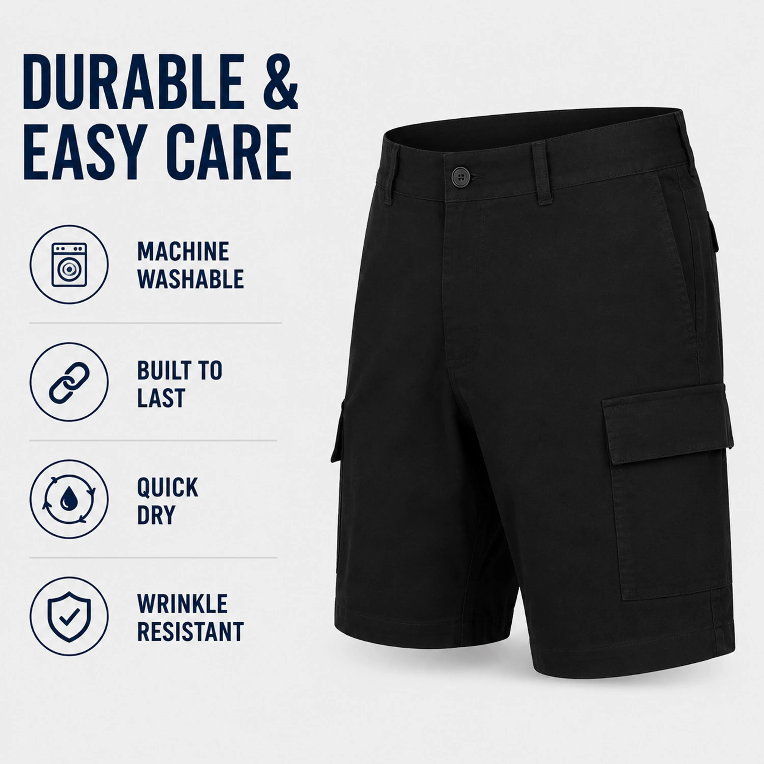 Mens 3-Pack Super Stretch Cargo Shorts with Button Closure and Zipper Pockets (Sizes: 30-42)