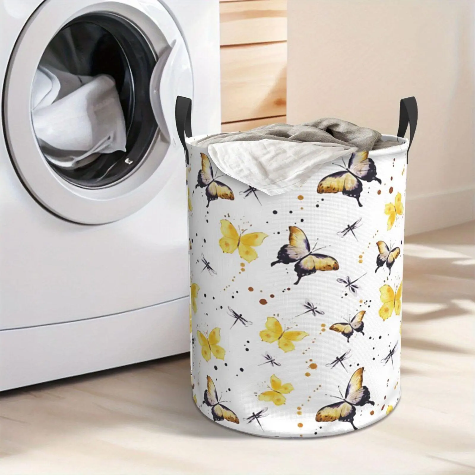 Watercolor Butterfly and Dragonfly Laundry Hamper  Portable Storage Hamper with Sturdy Handle， Oxford Cloth， Easy to Store and Collapsible Design， Laundry Baskets