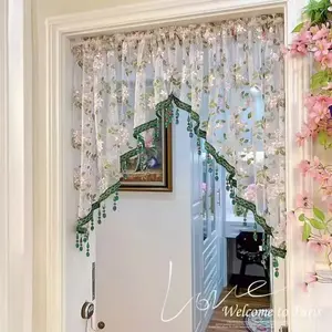 Luxury Floral Lace Door Curtain (No Drilling Required) | Aesthetic country-style room décor featuring elegant cascading crystals  Suitable for bedrooms, kitchens, hallways and room dividers  An excellent gift