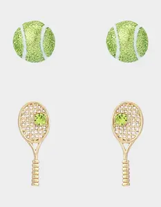 TENNIS RACQUET BALL EARRING STUDS SET