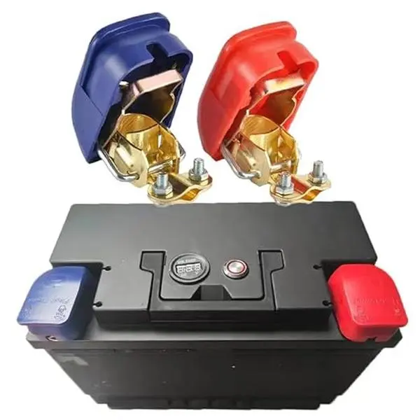 GJANSH 12V Universal Quick Release Battery Terminal Connectors – Top Post Battery Clamps with Red (+) & Blue (–) Covers, Positive & Negative for Car, Van, Caravan & Motorhome