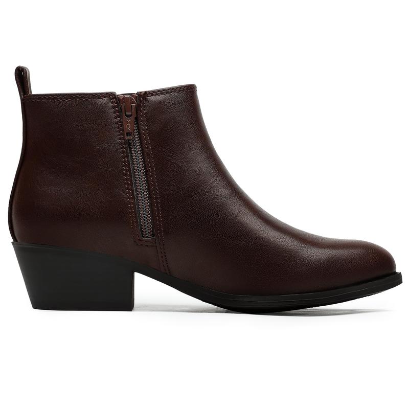 Women's Chef Chelsea Ankle Booties Low Heel Side Zip Walking Footwear Classic Stylish PU Leather Black or Brown for Bedroom Use Fashionable