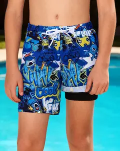 Boys Swim Trunks with Compression Liner Quick Dry Beach Shorts Big Kids Bathing Suit Board Shorts Swimwear 5-16Y