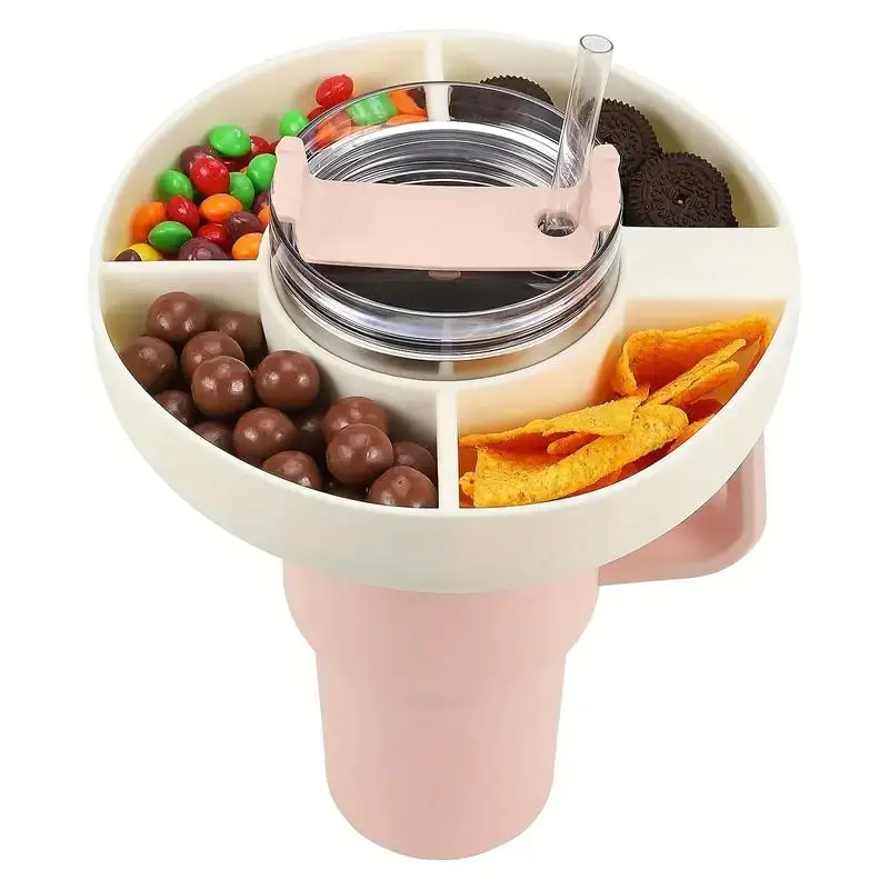 Snack Bowl for 40oz Tumbler, Spring Reusable Snack Storage Top Ring, Outdoor Sports Mug Drinkware Accessories 4-grid Candy Nuts Tray, Portable Snack C