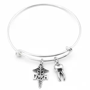 Dental Hygienist Bracelet Gift | DH Tooth Charm Bangle Can Be Personalized