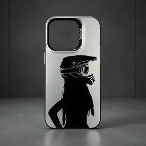 Phone Case: Motorcycle Helmet Long Hair Girl Silhouette Pattern Fashion Simple New Anti-Slip Large Hole Anti-Fall Phone Case Suitable for iPhone 17 16 15 14 Pro Max 13 12 11 Air X XS Plus Shockproof Drop Protection Rugged Durable Silicone Cover