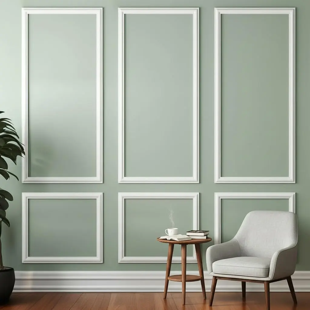 6 Frame Peel and Stick Wall Molding Kit, Wainscoting Panels kit for Walls, PreCut Wall molding 54x24 Inch, Easy Install Wall Wainscoting & Picture Frame Molding for Living Room, Bedroom,  Decor