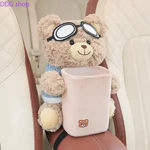 Cute Bear Car Trash Can & Tissue Holder Combo Bear Armrest Storage Organizer, Funny Car Interior Decoration for Women