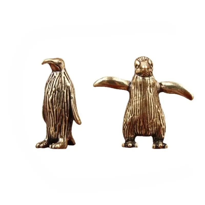 Solid Brass Antarctic Penguin Small Statue - Cast Metal Copper-Zinc Alloy Animal Figurine, Modern Collectible Miniature, Home Supplies Office Desk Ornament, Vintage Decor Craft Paperweight Tea Pet, Animals