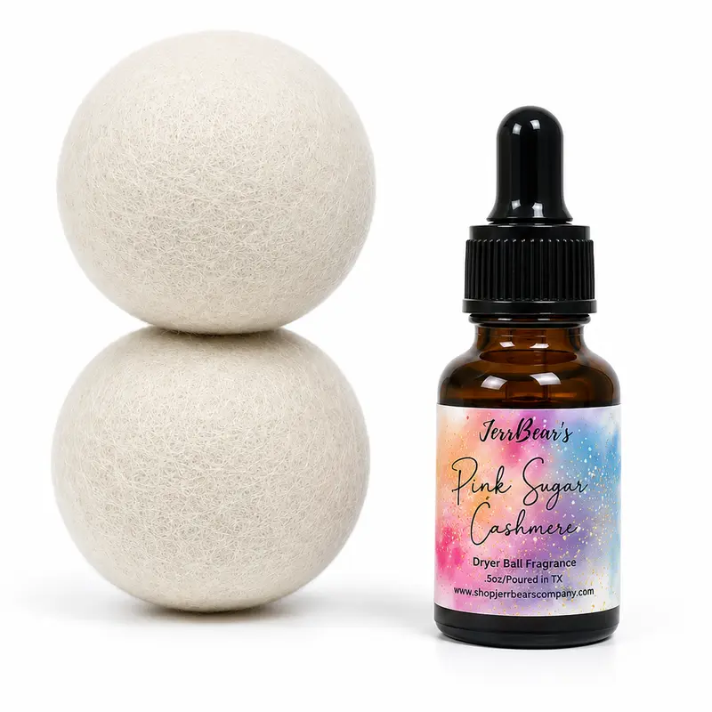 JerrBear's Scented Eco-Friendly Wool Dryer Balls Set (2.8in/7.1cm) - Natural Cashmere-Feel Laundry Accessories, Reusable Perfume Refillable, Energy-Efficient Dryer Aid, Anti-Static Quick-Drying Fabric Softener for Conscious Home Users
