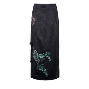 TCH—Light Luxury,Unisex Outfit, New Arrival Rhinestone Design Elegant solid color, machine washable, polyester - perfect for all seasons Floral Print Skirt Black Bottom Womenswear