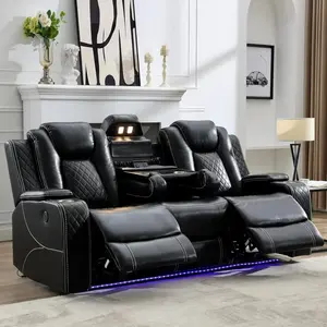 Power Reclining Sofa with Wireless Charging, LED Lights & Drop-Down Table – 3-Seater