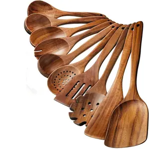 10-Piece Long-Handled Wooden Cooking Utensils Set, Natural Birch Wood, Food Safe, Perfect for Cooking and Crafting, Ideal Gift