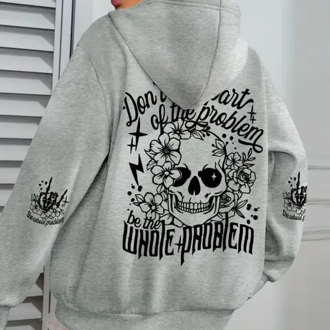 Floral Rose Halloween Skull Fashion Hoodie, Loose-Fit Casual Everyday Korean Style Long Sleeve Pullover, Fall & Winter Thick Fabric, Multiple Colors Available, Hooded Top, Sweatshirts, Womenswear