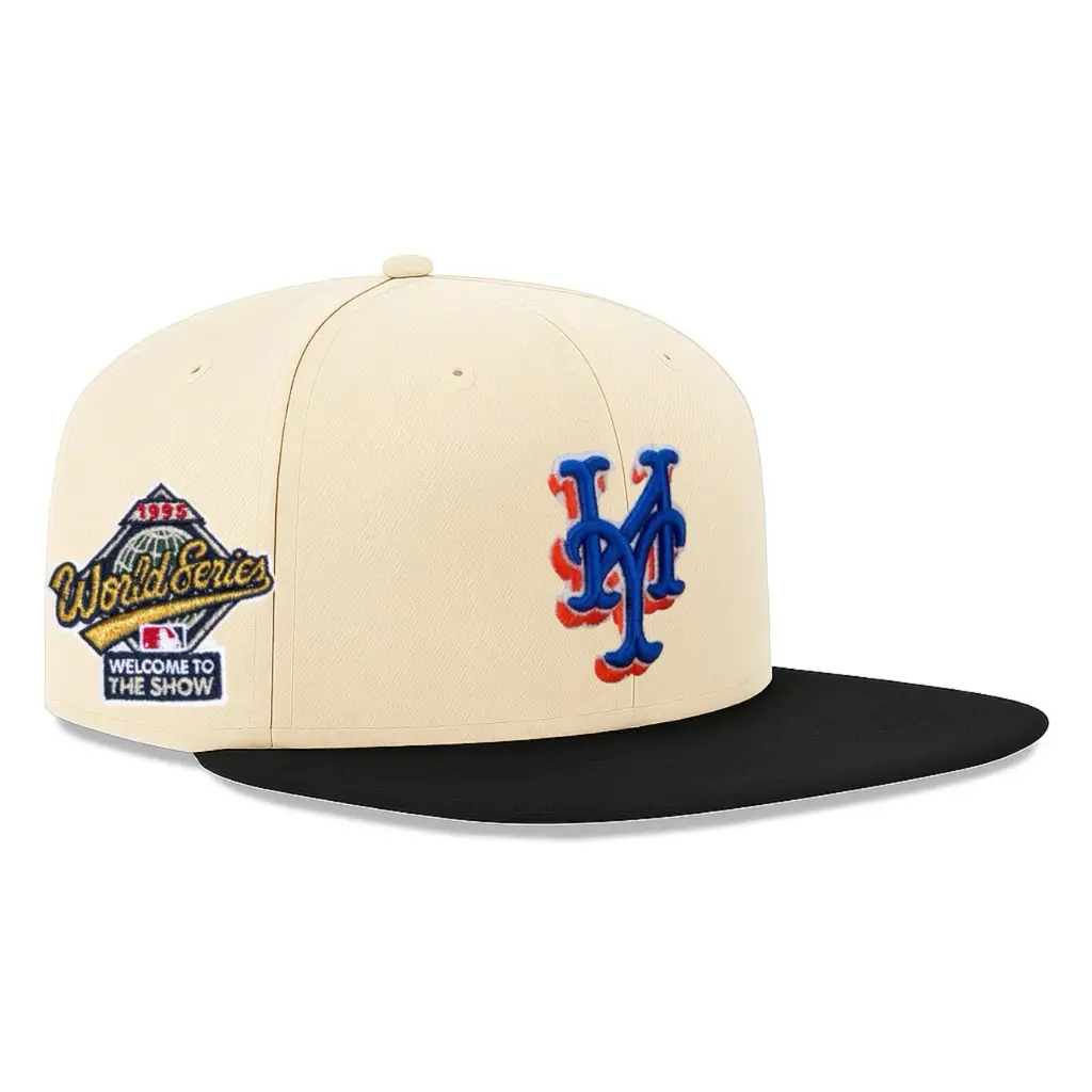 New Era MLB New York Mets NY 9FIFTY Snapback Adjustable Baseball Cap Welcome To The Show 1995 World Series Patch Cream Black Flat Brim Embroidered Logo Streetwear Hip Hop Gorras