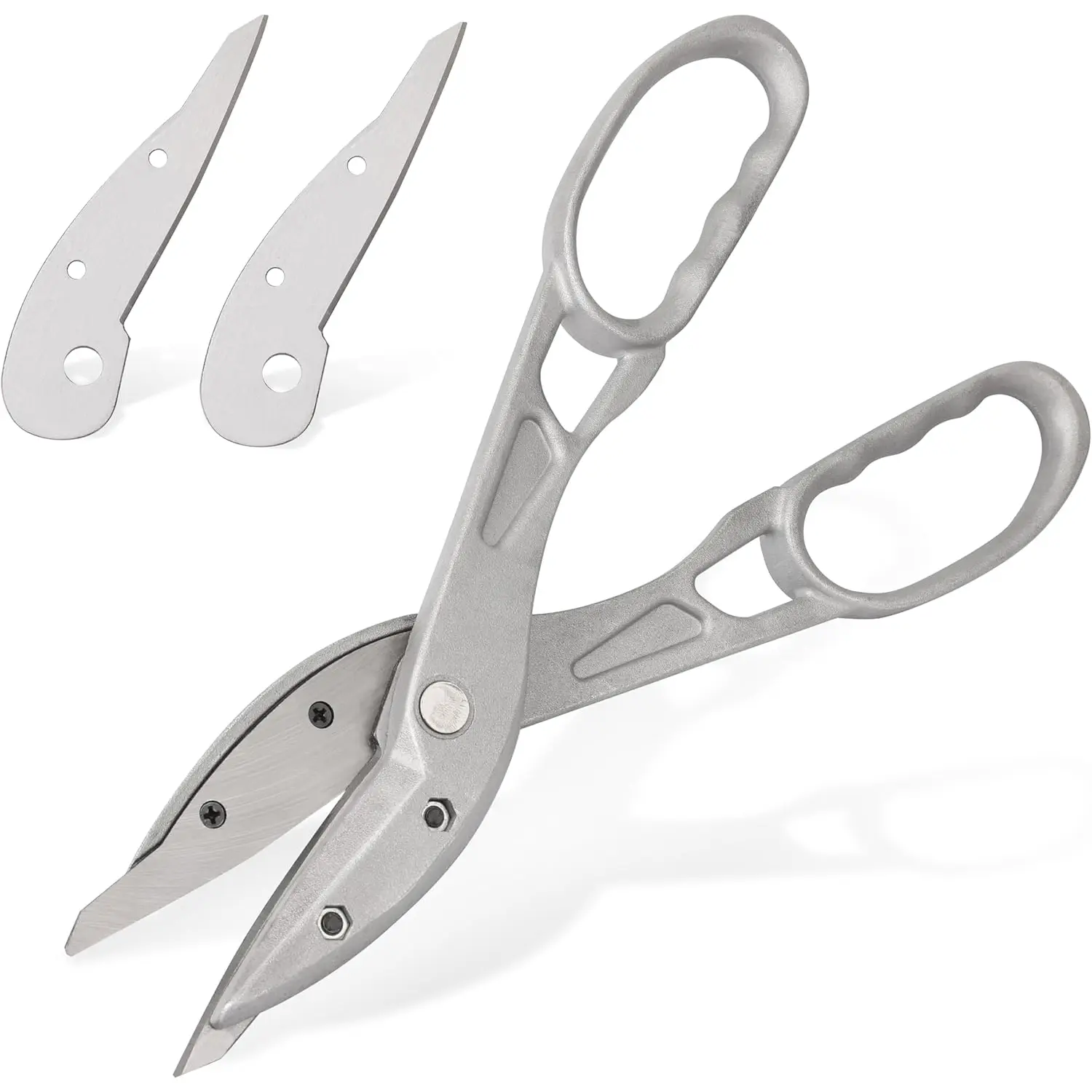 12-in Length Heavy-Duty Straight Cut Snips with High-Carbon Steel Replaceable Blades, Cast Frame, Glove-Friendly Loops - Heavy-Duty Capacity Metal Shears for Roofing, Efficient Metalworking