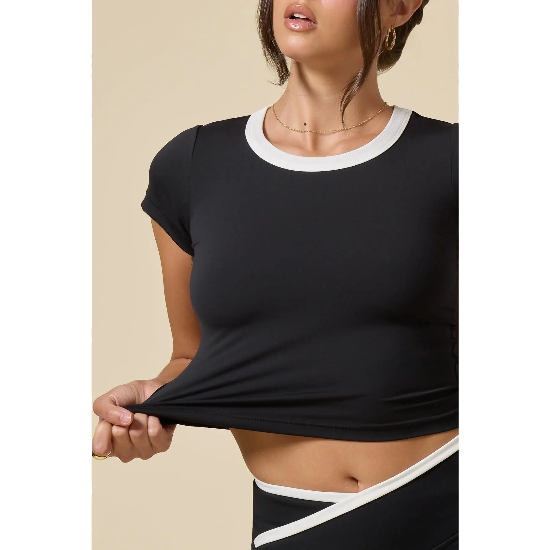 Call Me Baby Ringer Tee (Cropped) - Black Contrast
