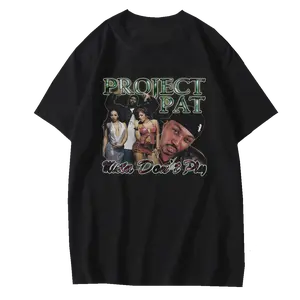 Project Pat Three 6 Mafia Black T-Shirt Rapper Crewneck Classic Crewneck Men's Sweatshirt Cotton 1 Side