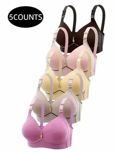 Women's Contrast Binding Push Up Bra, Soft Comfortable Breathable Wireless Fit Bra, Women's Lingerie for All Seasons Padded Bra