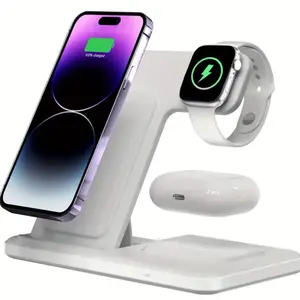 3-in-1 Fast Turbo Wireless Charging Station for iPhone, iWatch, and Airpods - Cellphone, Smartphone Mount Folding
