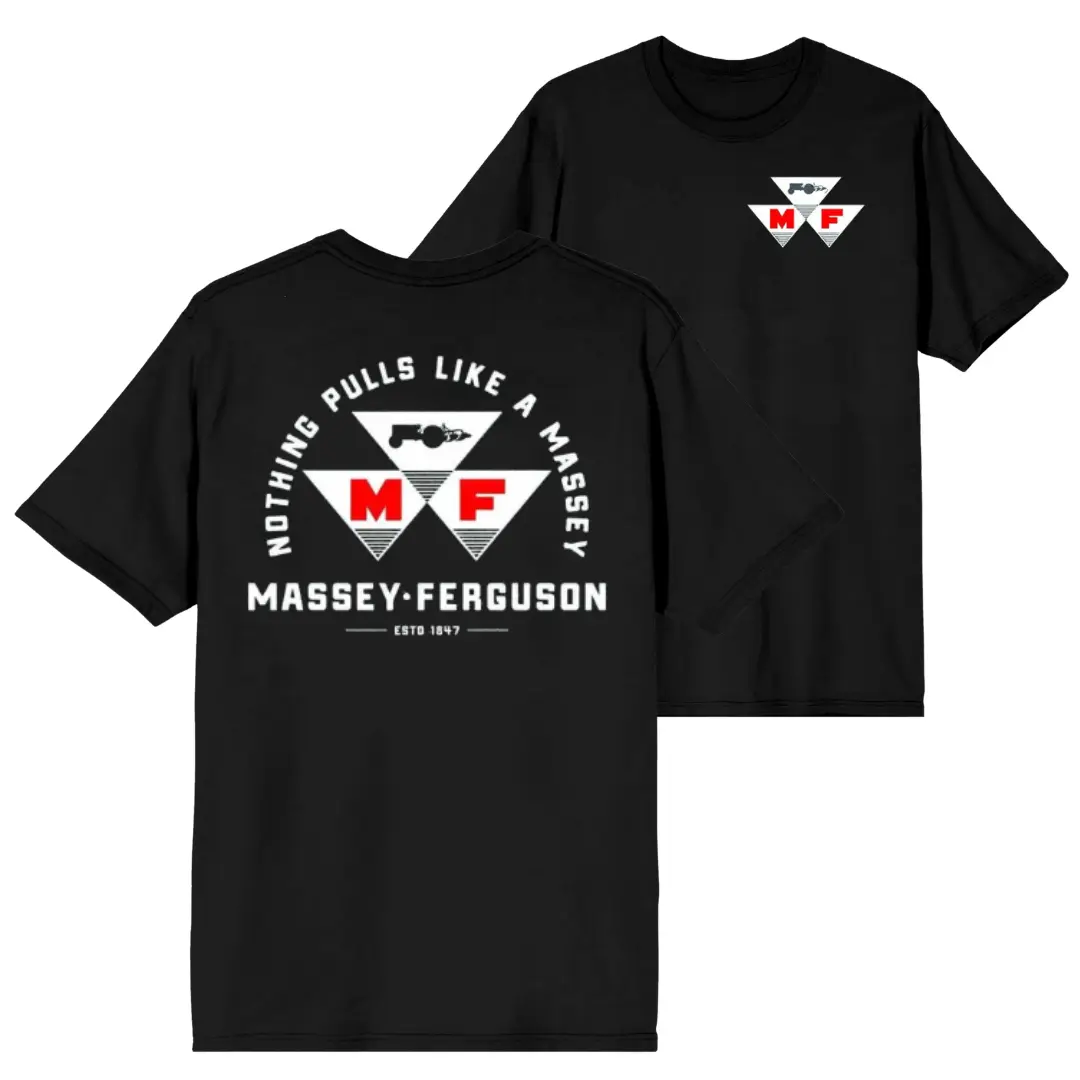 Massey Ferguson 2-Side Short Sleeve Round Neck Cotton Unisex Casual T-Shirt, Farm Theme Tractor Graphic Top, Country Wear Farm Equipment Brand Summer Outfit, Shortsleeve, Clothes