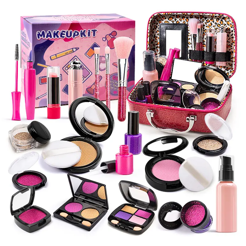 Kids Makeup Kit for Girls, 21 Pcs Washable Makeup Toys Set with Cosmetic Bag, Non-Toxic Pretend Play Makeup for Toddlers 3 4 5 6 7 8 Years Old, Birthday Christmas Gift