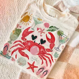 White Colors Crab Blowing Bubble T-shirt, Coastal Nautical Shirt Summer Trending Gift For Her