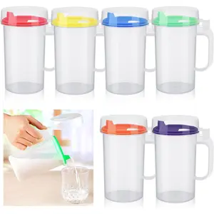 6 Pack Early Learning  Easy Pouring Mini Pitchers Clear Plastic Pitcher with Lid and Handle Easy Pour Bottles 16 Oz. Jugs with Lids for Classroom  Home (Colorful)