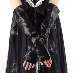 2022 New Black Punk Gothic Sexy Long PU Leather Fingerless Gloves for Women Rock Gloves Hip Pop Mittens Clubwear Dance Cosplay