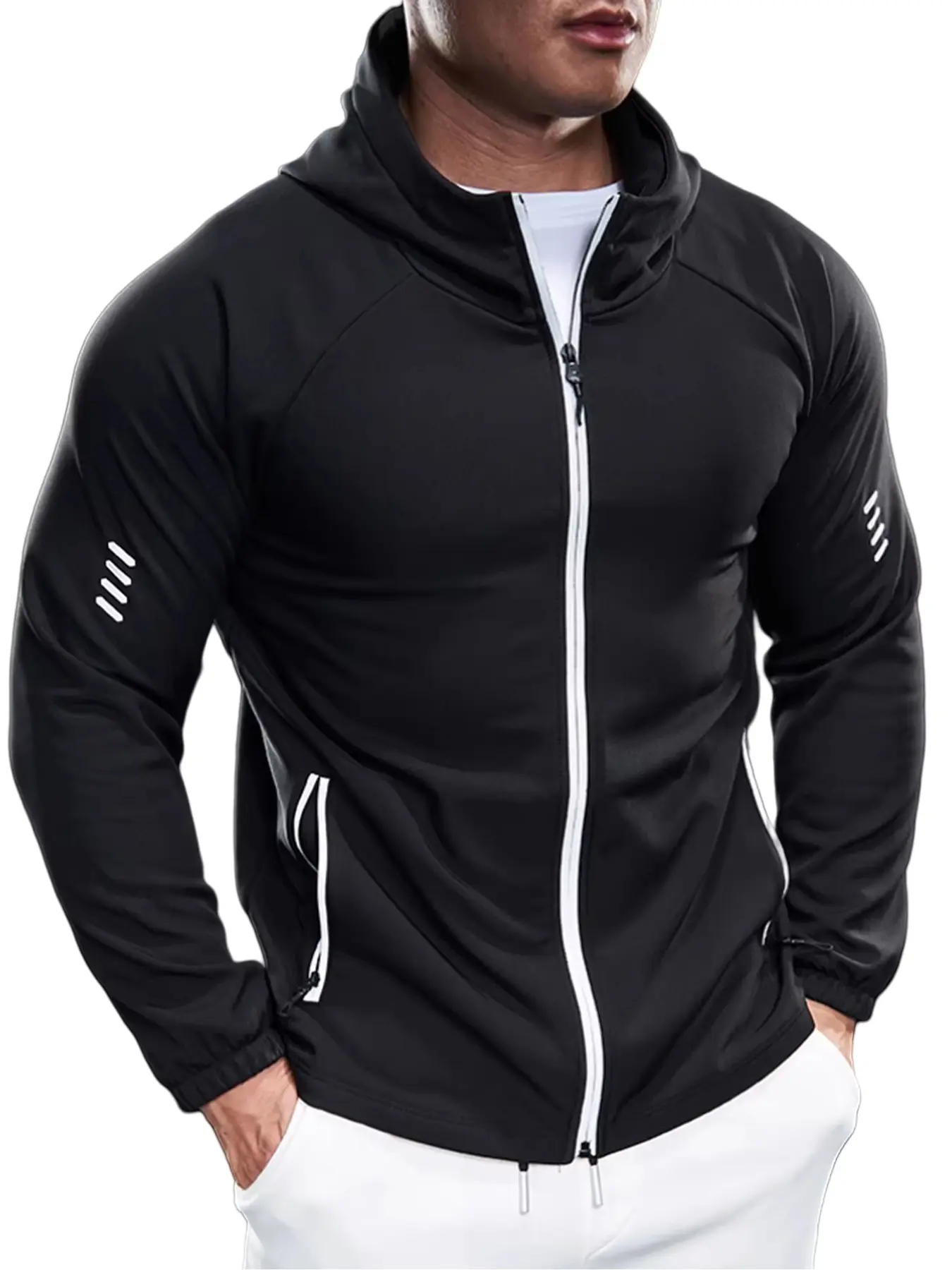 Men’s slim-fit hooded sports jacket, quick-dry zip-up fitness jacket for outdoor running training, long-sleeve top, available in multiple colors