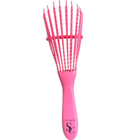 SC Pink Detangling & Styling Hair Brush for Curly Hair Heatless Haircare Tool Gentle Design Prevents Damage for All Hair Types