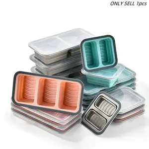 1 piece foldable silicone separated lunch box with lid, sealed and leakless lunch box baking mold, two-in-one space-saving storage artifact, allowing you to carry classified lunch boxes