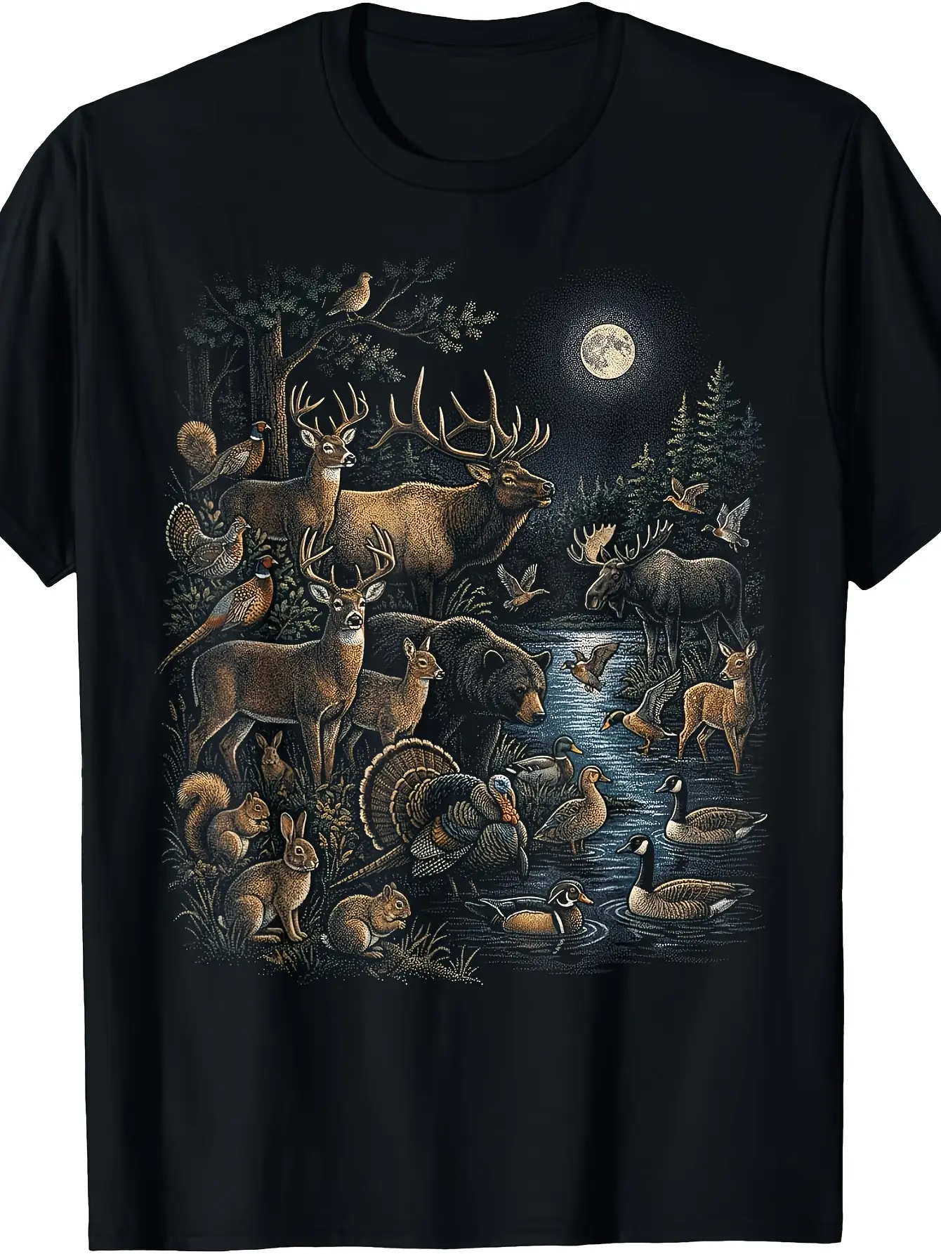 Vintage Hunting Wildlife Forest Animal Art Retro 9 unisex soft cotton short sleeve t shirt, vintage graphic casual tee for men women teens, perfect birthday holiday gift for camping travel gym daily street  wear