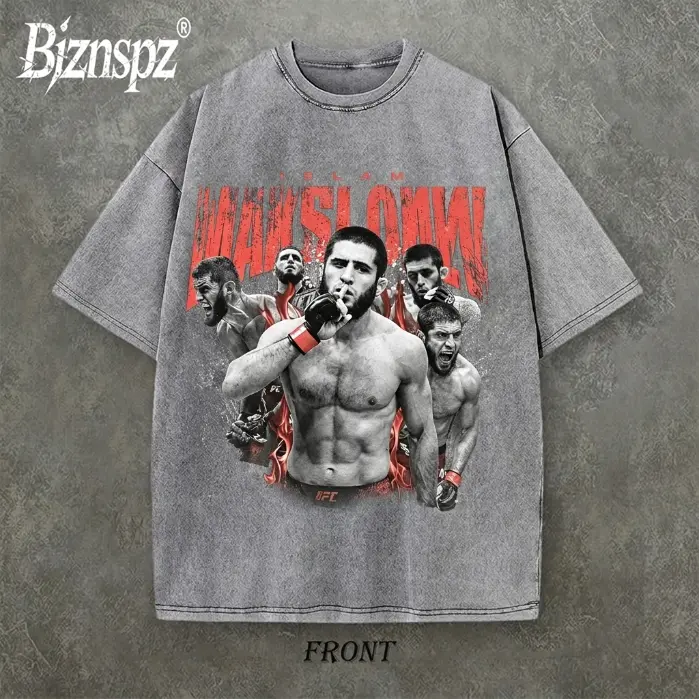 Islam Makhachev Montage UFC Fighter Heavyweight T-Shirt, Vintage Acid Wash Streetwear Tee, Mixed Martial Arts Pullover Gift