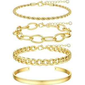 Milacolato 16k Chunky Plated Gold Bracelets for Women Non Tarnish, Womens Plated Gold Bracelets Stack Layered Chunky Chain Bracelets Waterproof Link Cuff Herringbone Bracelet Mothers' Day Jewelry Gifts