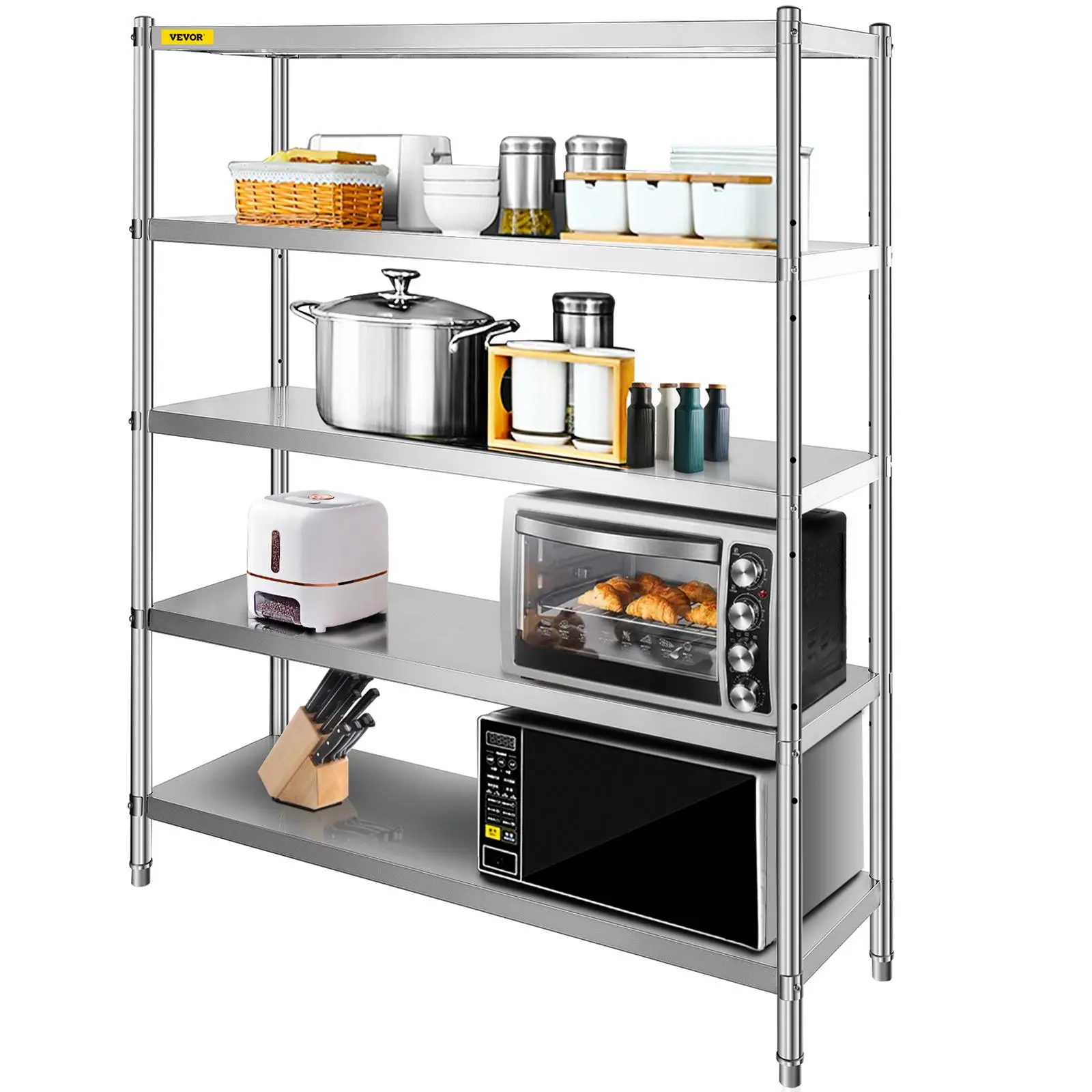 VEVOR Stainless Steel Shelving 60x18.5 Inch 5 Tier Adjustable Shelf Storage Unit Stainless Steel Heavy Duty Shelving for Kitchen Commercial Office Garage Storage 330lb Per Shelf Organiser Racks#BackToSchool