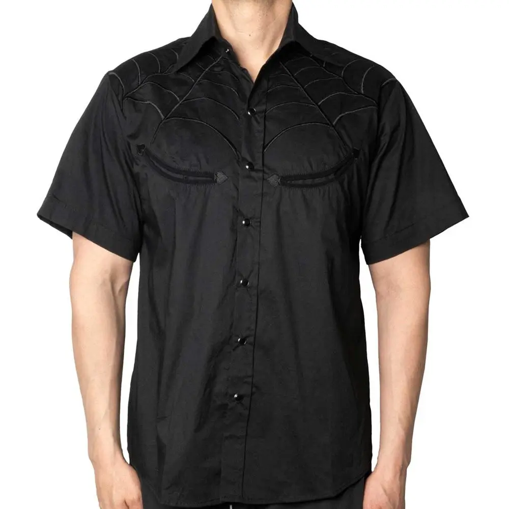 Spiderweb Black Western Shirt Casual Shortsleeve