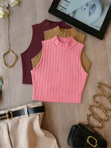 Spring Summer Knit Tank Top for Women, Available in Multiple Colors, Fitted Casual Basic Tee, Plain Pattern, Comfortable and Stylish
