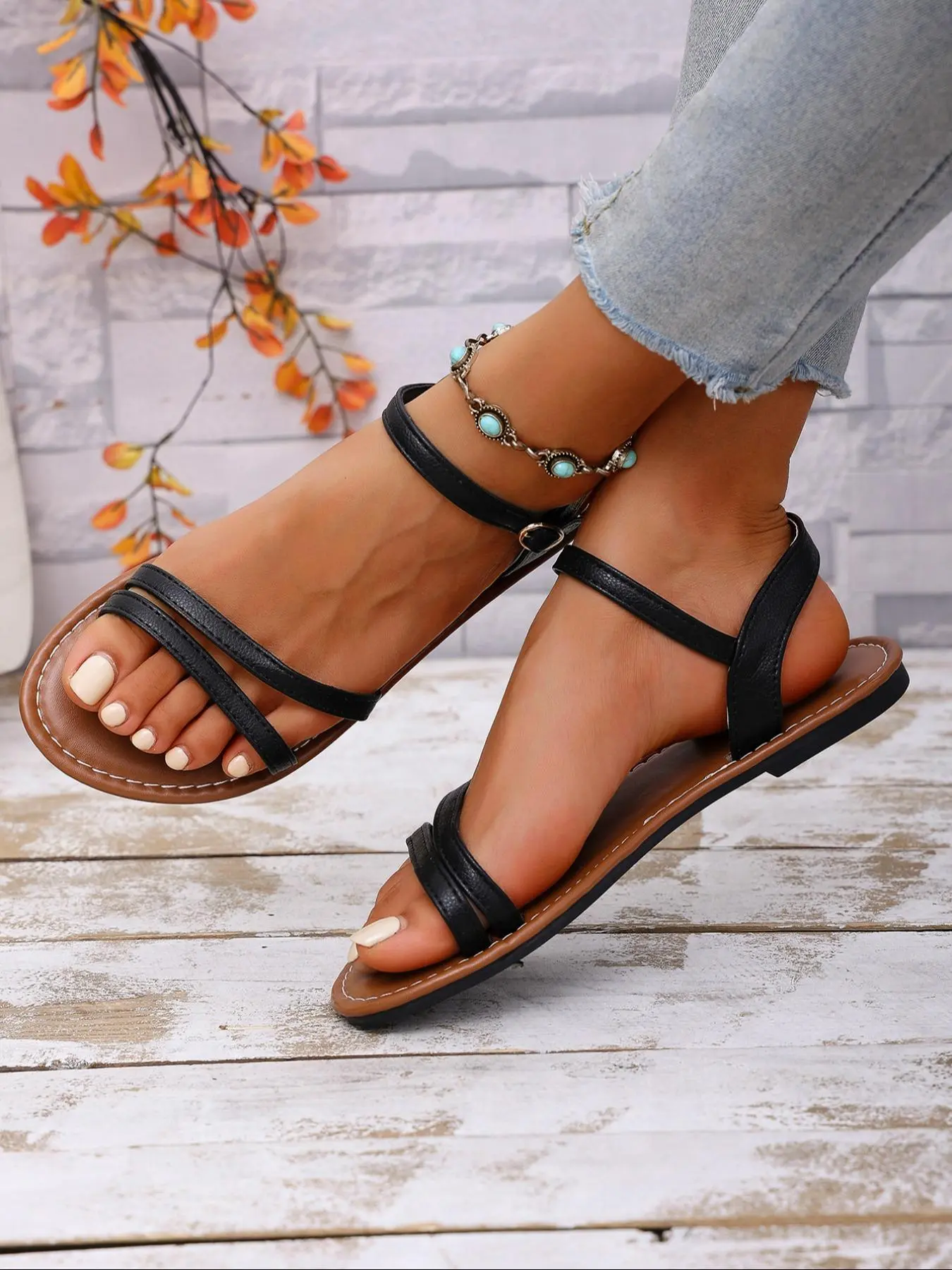 Women's Plain Color Slingback Sandals, Comfy Open Toe Boho Sandals for Summer, Strappy Sandal, Buckle Sandal, Casual Flat Sandals, Shoes for Daily Wear, Casual Beach Sandals