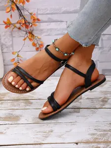 Women's Fashionable Plain Color Slingback Sandals, Comfy Open Toe Boho Sandals for Summer, Strappy Sandal, Casual Flat Sandals, Lightweight Breathable Comfortable Shoes for Daily Wear, Casual Beach Sandals, Girl