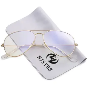 HJSTES Clear Lens Aviator Glasses Blue Light for Women Men Classic Pilot Frame Non-prescription Eyeglasses