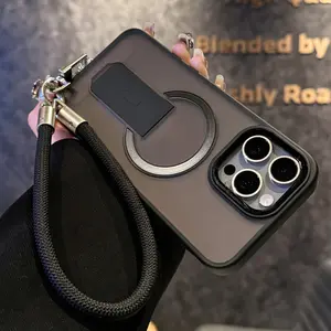 【Metal lanyard case】Skin Feeling Folding Bracket magnetic iphone16 Pro Max 15 14 13 iPhone case silicone soft shell TPU shockproof